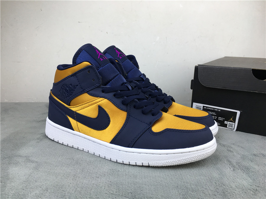 2019 Air Jordan 1 Mid Silk Road Blue Yellow Shoes